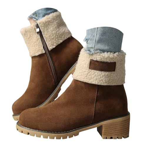 Ankle Boots for Women Winter Boots, Womens Snow Boots Warm Fur Lined Booties - Insulated Low Heel Shoes Non-Slip Mini Boots Shoes for Women 2025