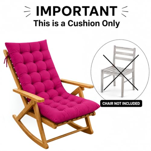 Image of Rocking Chair Cushion Set 18 x 50 Inch Thick Tufted Chair Cushion with Backrest and Seat Pad Soft Premium Fabric Polyester Filling Non Slip Indoor Outdoor Rocking Chair Replacement Cushion (Pink)