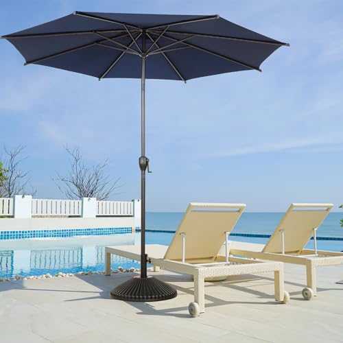 Image of Abba Patio 9FT Lyon Outdoor Patio Umbrella Outdoor Table Umbrella with Push Button Tilt and Crank Market Umbrella 8 Sturdy Ribs UV Protection Waterproof for Garden Deck Backyard Pool, Navy Blue
