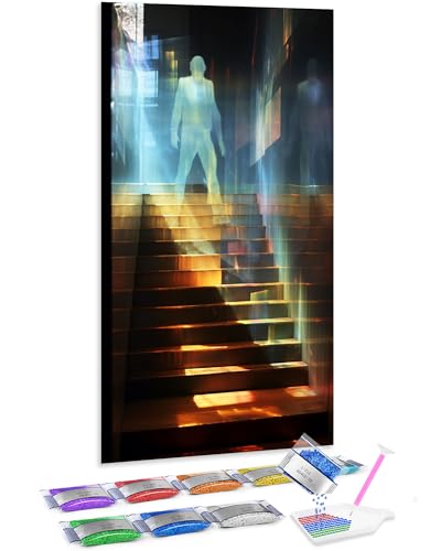Kit completo de diamond painting 5D Jumpdot de 70x40 cm con diseño de escaleras y personas