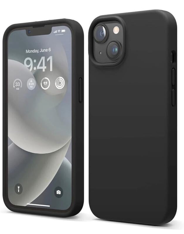 Image of Premium Liquid Silicone Case for iPhone 14 - Slim Full Body Protective Back Cover with Soft Microfiber Lining, Anti-Slip Grip Scratch Resistant Phone Case (Black)