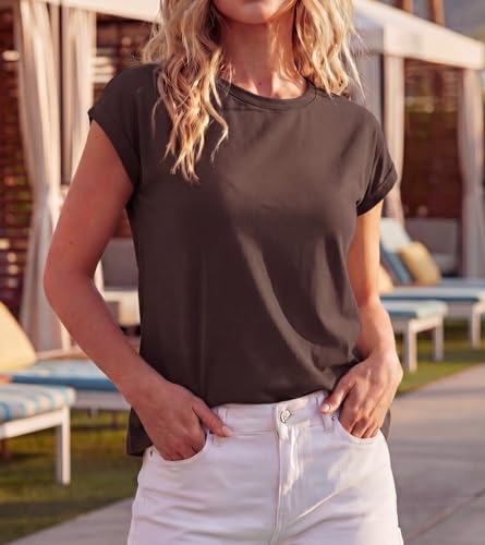 GRECERELLE Womens Summer Tops Cap Sleeve Crew Neck Basic T-Shirt — view 2