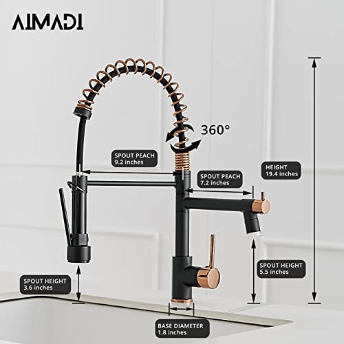 Matte Black Kitchen Faucet Aimadi - Commercial Kitchen Faucets Single Handle Single Hole Spring Rose Gold Kitchen Faucet With Pull Down Sprayer Black #TOP5