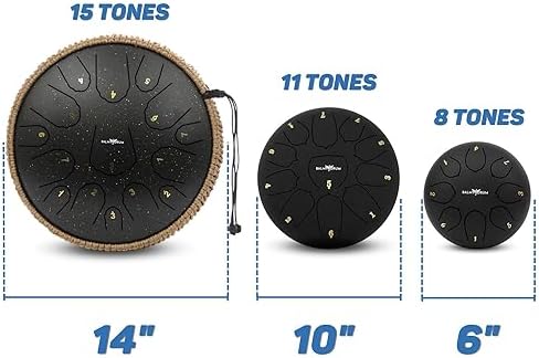 The Balmy Drum - 8 Note 6 Inch Steel Tongue Drum, Steel Drum Instrument, Drums For Adults, Balmy Drum Set for Kids with Music Book, Handpan Drum, Mallet and Carry Bag - Tongue Drum (Black) 4 41WdtinsapL. AC