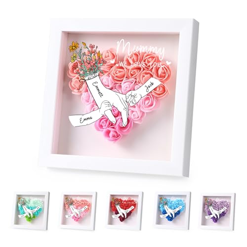 Personalized for Mom or Grandma – Custom Name Shadow Box with 3D Rose Heart, Sentimental Keepsake for Women
