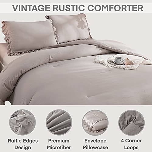 Andency Wheat Ruffled Comforter King(104X90Inch), 3 Pieces(1 Ruffle Comforter And 2 Pillowcases) Vintage Ruffle Fringe Comforter, Farmhouse Rustic Microfiber Down Alternative Bedding Comforter Set #TOP2