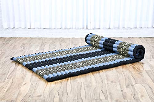 Image of Leewadee - Foldable Floor Mattress - Japanese Roll Up Futon -Trifold Tatami Mat- Guest Floor Bed - Camping Mattress - Thai Massage Mat, Kapok Filled, 75 x 39 inches, Blue