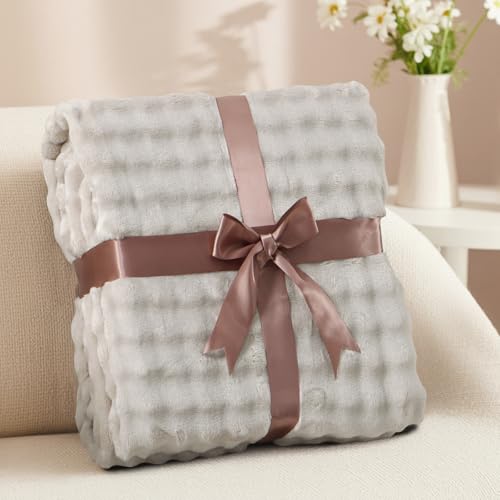 RUIKASI Bubble Decke Kuscheldecke Flauschig Beige - 150x200cm Sofadecke & Couchdecke aus Plüsch, Warme Fleece für Wohnzimmer Deko Blanket, Dicke Wohndecke