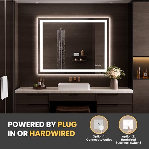 Image of LOAAO 50 inchx40 inch LED Bathroom Mirror with Lights, Anti-Fog, Dimmable, Backlit + Front Lit, Lighted Bathroom Vanity Mirror for Wall, Memory Function
