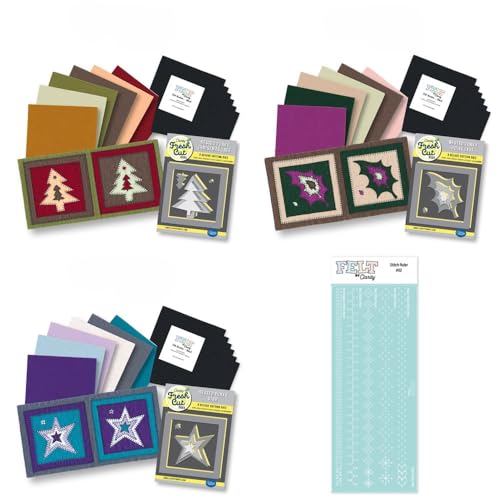Image of Felt by Clarity Christmas Craft Kit, 3 Die Sets with Mixed Felt Sheets, Stitch Ruler, Complete Project Set