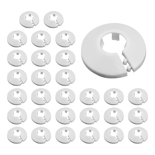 30 Stück Heizungsrohr Rosette - 16 mm Heizungsrohr Abdeckung, Rohrabdeckung Abdeckrosetten, Rohrverkleidung für Heizungsrohre, weißes Polypropylen Heizrohr Verkleidung, Heizkörperrosetten