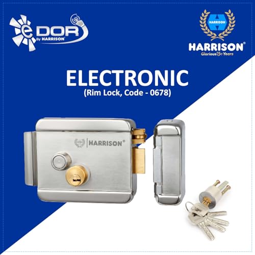 Image of Harrison Electronic Rim Lock with Adopter and 2 Remote | 4 Keys | Stainless Steel Electric Lock for Main Door, Wooden Door, Metal Gate Lock with Reversible Bolt & Free Mode | 0683 Door Electric Lock