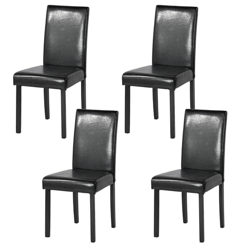 Chaise Noire de Cuisine Lot de 4 Chaises Salle Manger Bois, Chaise Salle a Manger Simili Cuir Noir Lot de 4 Chaisse pour Le Salon/Restaurant/Café/Bureau, 92...