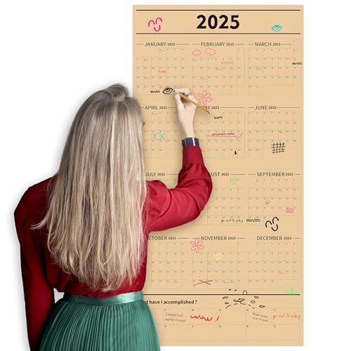 GuassLee Calendário de parede anual grande 2025, calendário de ano inteiro, uma página, janeiro de 2