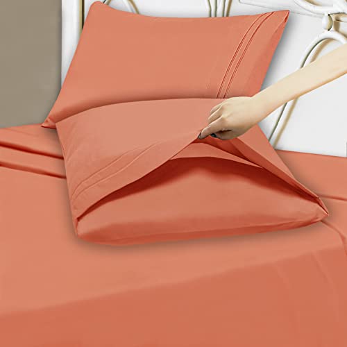 Mejoroom Queen Size Sheet Set - Hotel Luxury 1800 Bedding Sheets & Pillowcases - Deep Pocket Fitted Sheet, Hypoallergenic, Wrinkle& Breathable, Fade Resistant - 4 Piece (Queen, Coral) #TOP3