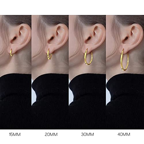 Hayoso 18K Gold Plated Hoop Earrings - 925 Sterling Silver Hoop Earrings Womens Hypoallergenic Hoops | Square Tube Hoop Earrings for Women 15mm/20mm/30mm/40mm4
