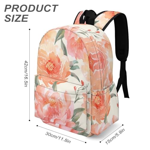 Peach Peony Printed Backpack Water-Resistant Pack Bulk Backpack Lightweight Travel Backpack3