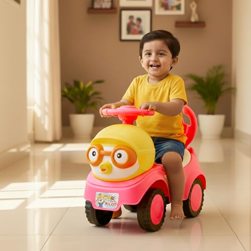 Image of Toy Zone Duck Pilot Baby Ride On Car for Kids, Toddlers Push Ride Baby Kids Car with Backrest, Push Ride On Toy with Music, Under Seat Storage, 2 to 5 Years (Dark Pink)