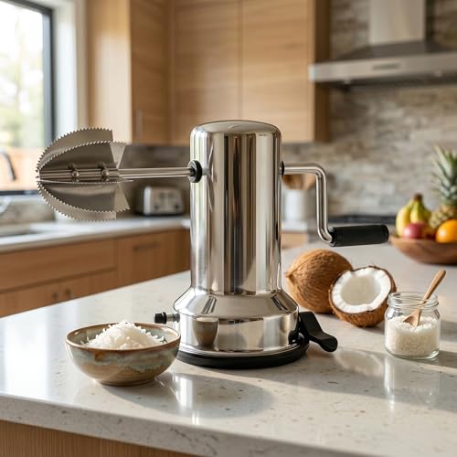 Image of Voix Stainless Coconut Scraper, Sturdy Stainless-Steel Body, Sharp Blades, Heavy Duty Tabletop Handy Kitchen Tool, Scraper Shredder Peeler, Safe & Quick with Suction Base for Stability