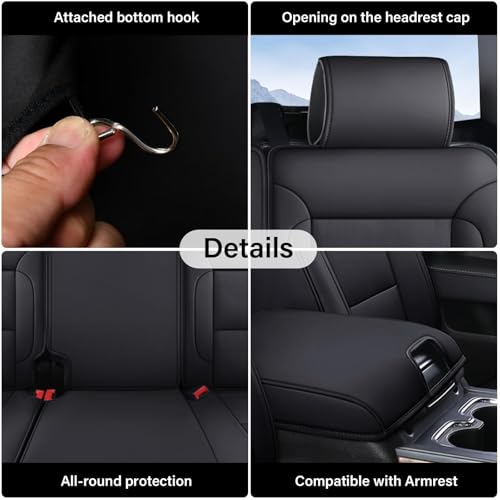 Image of Coverado Full Set Seat Covers Faux Leather(Black) Easy Install,Waterproof, Custom Fit Chevy Silverado /GMC Sierra (2007-2013 /2019-2025 1500; 2020-2025 2500HD /3500HD) Crew /Double /Extended Cab
