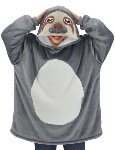 vavalad Sloth Wearable Blanket Sweatshirt Sherpa Hoodie TV-Blanket for Adults Men Women Teens One Size Fits All