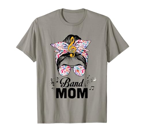 Band Mom Marching Band Design Messy Bun Hair Woman T-Shirt