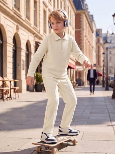 Haloumoning Boys 2 Piece Outfits Athletic Textured Polo Shirt and Pants Set - 3
