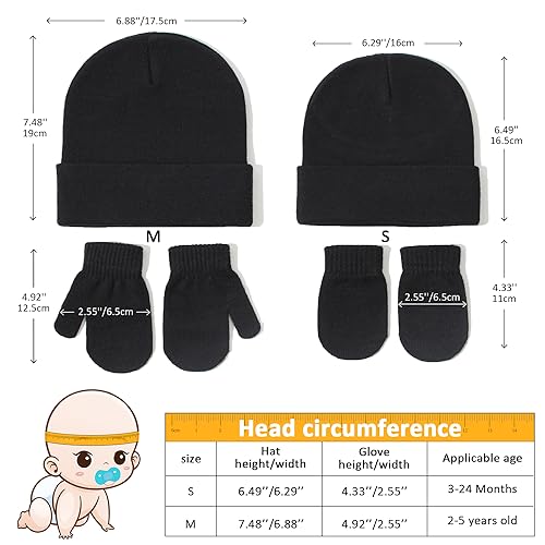 Image of Baby Beanie Hat Gloves Set, Kids Winter Warm Knit Hat with glvoes,Toddler Soft Beanie for Little Boys Little Girls Children