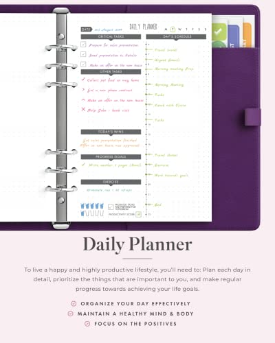 A5 Binder Organizer - Agenda 2023 Daily, Weekly & Monthly Management Undated To Do List & Unisex Business Planner - Pu Leather Journal - Goal Setting Gratitude Notebook & Appointment Book By Lux Productivity - Lux Pro A5 Ed.2 Purple - Mulberry #TOP3
