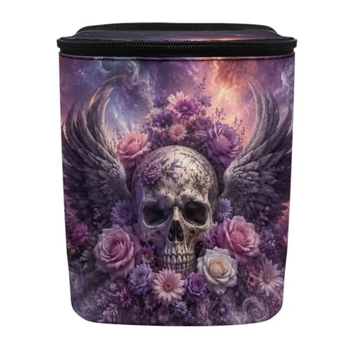 Image of Talayituse Wing Skull Floral Galaxy Print Car Trash Can Portable Auto Garbage Bin Multifunctional Vehicle Interior Accessories with Adjustable Straps Universal Fit Truck SUV Sedan
