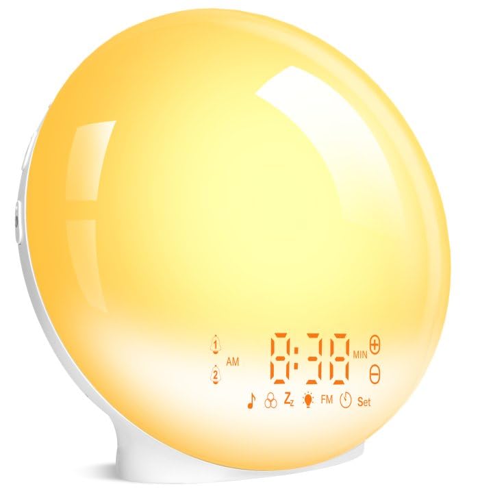 Togaga Lichtwecker, Tageslichtwecker, Sonnenaufgang Sonnenuntergang Simulation Wake Up Light mit Zwei Alarmen, Wecker Radio 7 Naturgeräusche,11 Farblicht 20 Helligkeit Nachttischlampe Erwachsene