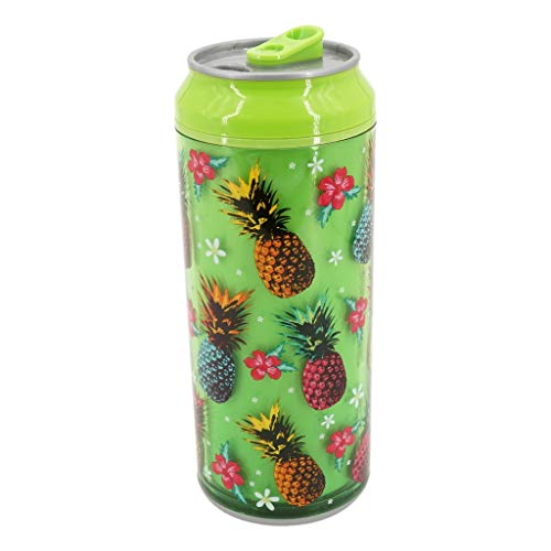 Coolgearcan (16 oz, Green Pineapple) Plastic, BPA Free, Double Wall, Twist lid, Spill