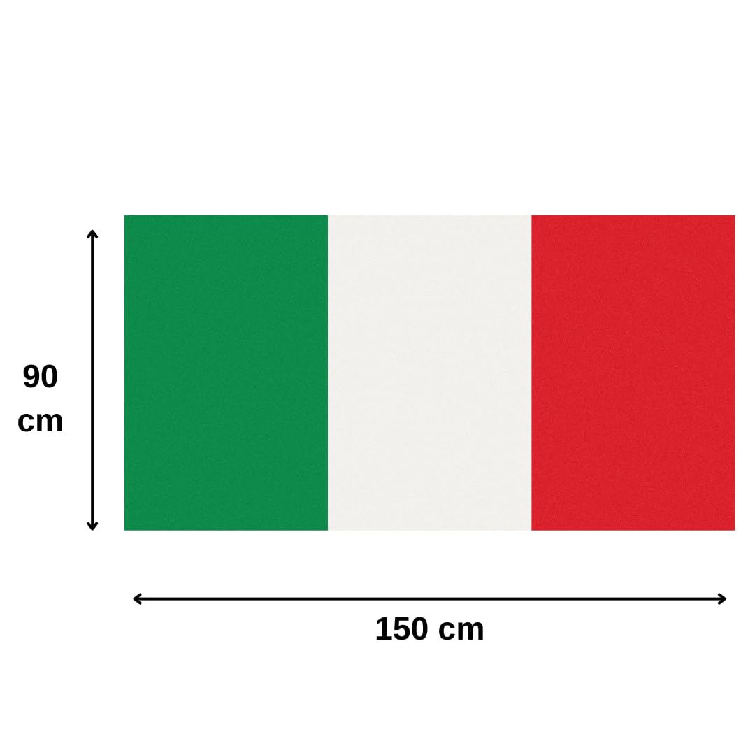 Bandiera Italiana Tricolore 150x90 Cm &ndash; Con Asta, Fatta In Italia