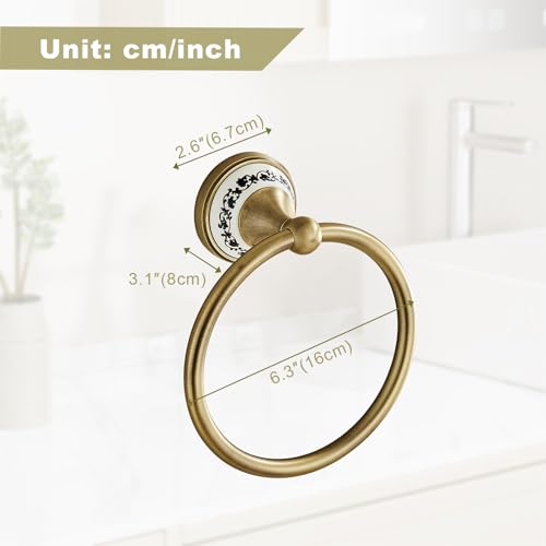 3er-Set Badezimmer-Accessoires mit Porzellan Antik Messing, Toilettenpapierhalter, Handtuchring & Doppel-Haken, Vintage Set für Bad & WC