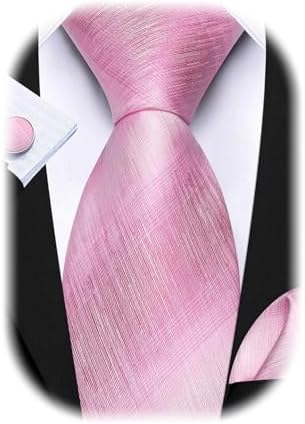 Barry.Wang Striped Men Ties Set Silk Necktie Handkerchief Cufflinks
