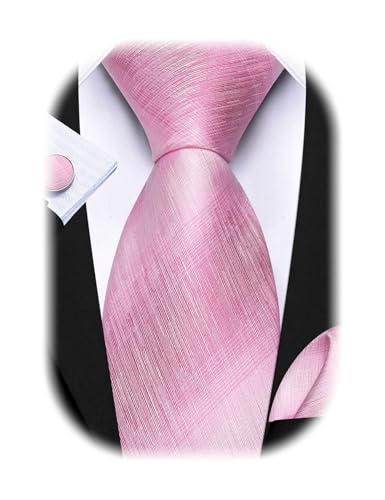 Image of Barry.Wang Tie Sets for Men Silk Stripe Necktie Woven Checkered Handkerchief Cufflinks Formal Business Wedding