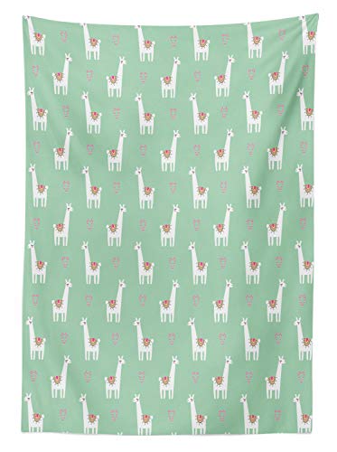 Ambesonne Llama Tablecloth, Llama With Candy Cane Hearts Fun Pattern On Mint Green Background, Dining Room Kitchen Rectangular Table Cover, 60" X 84", Mint Green #TOP1