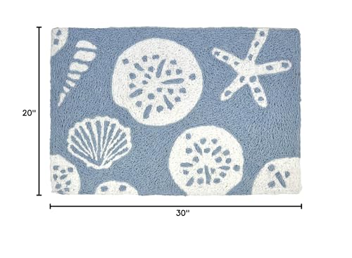 Jellybean White Shells On Blue Indoor/Outdoor Machine Washable 20" x 30" Accent Rug - Image 2