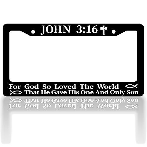 John 3:16 Jesus License Plate Frame Christian Cross License Plate Frames Auto Accessory Bracket Funny Stainless Steel License Plate with Screws for Women Men 6x12 Inch