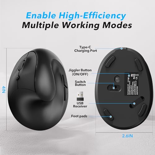 Image of Left Hand Ergonomic Vertical Wireless Mouse Type C Rechargeable 6-Btn Mice