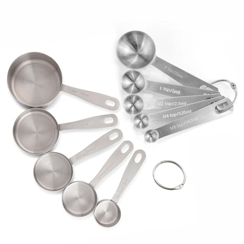 Image of INKULTURE Stainless Steel Measuring Cups & Spoons -10 Piece Heavy Duty Measuring Cups & Spoons Set for Dry Foods, Spices or Liquids