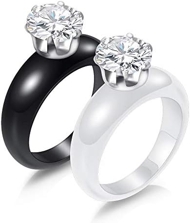 HIJONES Anello Pieghevole In Ceramica Con Zirconi, Fede Nuziale Donna, Regalo Elegante, Largo 8 Mm, Con Sacchetto Di Velluto - 6