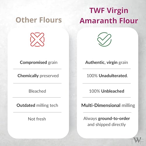 Image of TWF Virgin Amaranth Flour | 500 g | Stone Ground Rajgira Atta | Naturally Gluten-Free | Fiber-Rich | Not Pulverised | Ramdana Atta | Rajgira Peeth | Millet Flour | Ideal for Fasting | Vrat | Upvas | Soft Puffed Rotis, Baking & Gut Health