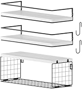 WOCOPIA White Bathroom Shelves Over Toilet, Floating Shelves Wall Mounted with Toilet Paper Baske...