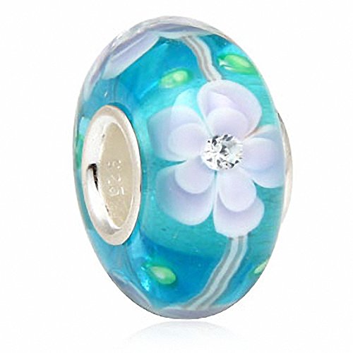 SOUKISS SoulBeads Handmade Sterling Silver Core Murano Glass Bead with Clear Cubic Zirconia for Charms Bracelet (Blue Flower) SOUKISS SoulBeads Handmade Sterling Silver Core Murano Glass Bead with Clear Cubic Zirconia for Charms Bracelet (Blue Flower)