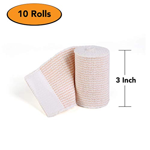 HOSPORA Latex-Free Compression Cotton Elastic Bandage, 3 Inch with Hook and Loop Closure(Pack of 10)