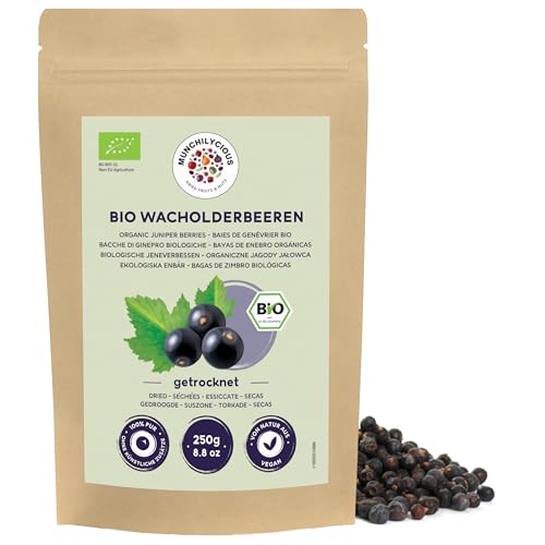 Munchilycious Baies de Genièvre Séchées BIO 250g, Baies de Genièvre Bio Entières, sans Sucre Ajouté