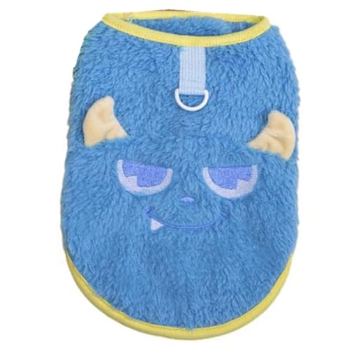 AttRex ペット犬の服 Tシャツ 秋冬 可愛い ふわふわ サンゴフリース ドッグウェア 裏起毛タンクトップ 洋服 防寒 保温 暖かい 洋服 猫服 着物 小中型犬 お散歩お出かけウェア (S,ブルー)