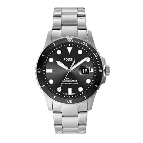 Fossil Men's FB-01 Quartz Stainless Steel Three-Hand Watch, Color: Silver/Black (Model: FS5652)