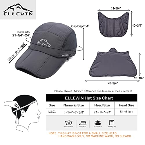Ellewin Outdoor Fishing Flap Hat Upf50 Sun Cap Removable Mesh Face Neck Cover, D-Grey/ Mesh Neck Cover, M-L-Xl #TOP5